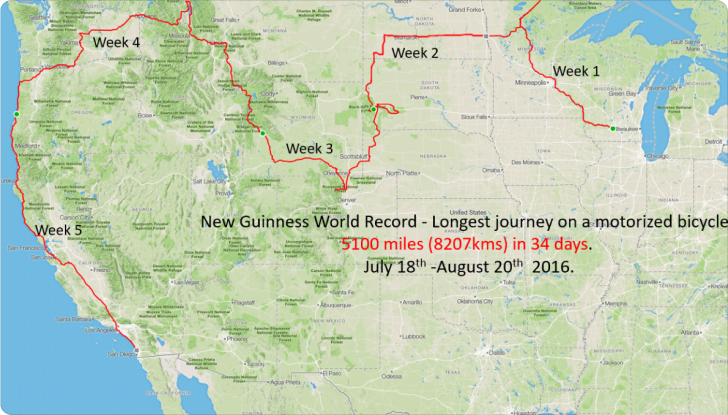 World record route across the USA